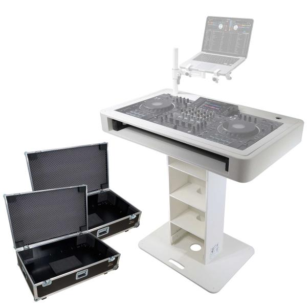 ProX XZF-DJCT-W-CASE White Control Tower Booth Podium Stand & Travel Cases