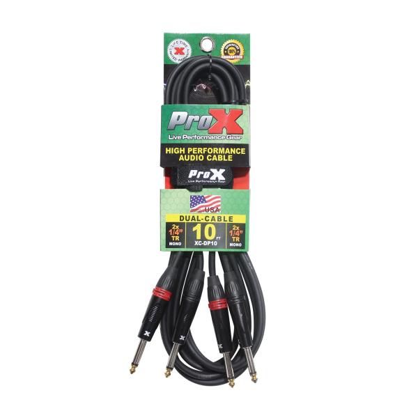 ProX 10FT Dual 14-inch TS to Dual 14-inch TS Unbalanced High Performance Audio Cable [XC-DP10]