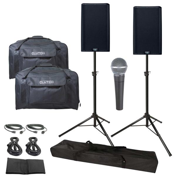 QSC K12.2 12" Active Speakers with Stands and Cases Package