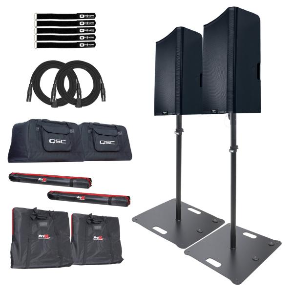 QSC K12.2 K2 Series 12" Active Powered DJ PA Speakers Pair w Black Stands Set