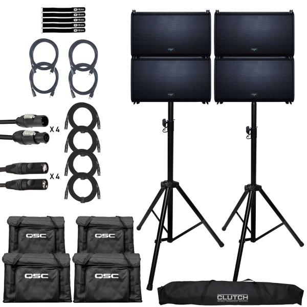 QSC LA112 12" Active Line Array Loudspeakers with Tote Bags Four Pack