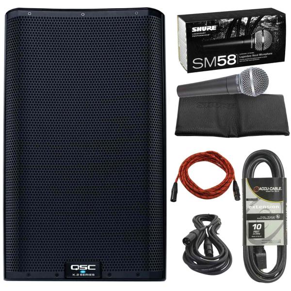 QSC K12.2 K2 Series Two-Way 12-inch Powered Loudspeaker with Vocal Microphone Package
