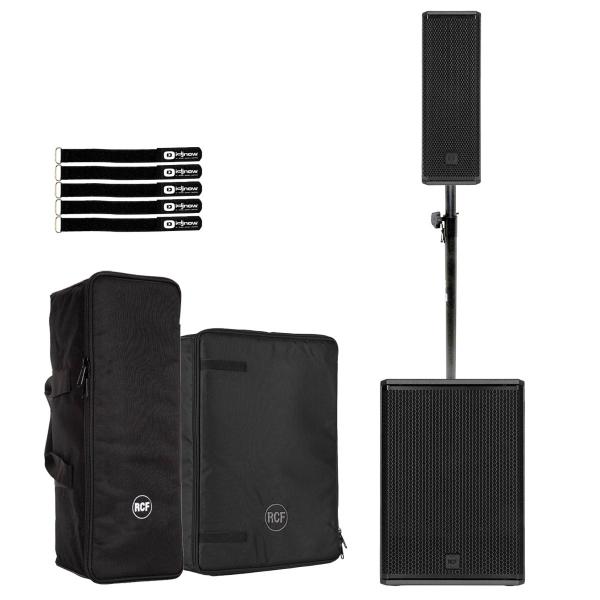 RCF NXL 14-A Black Column Speaker with 15" Sub, Pole Mount & Covers