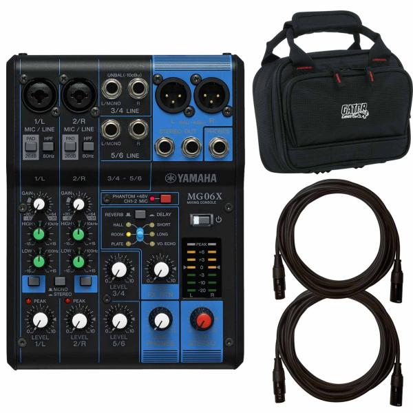 Yamaha MG06X 6-Input Stereo Effects Mixer with Gator Cases Padded Nylon Mixer/Equipment Bag Package