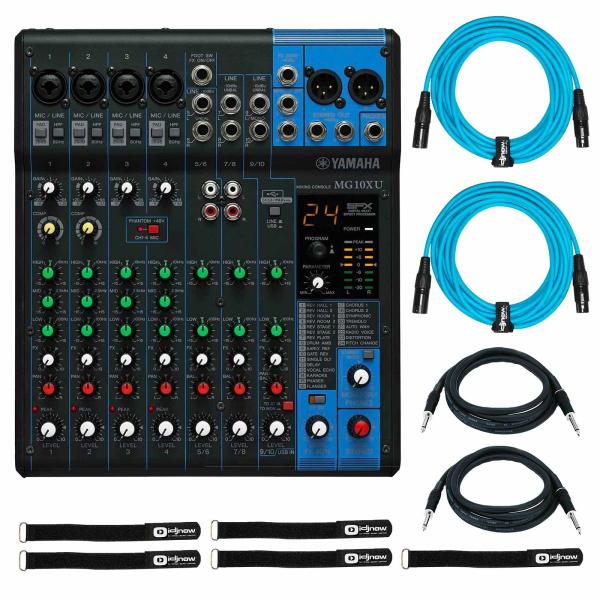 Yamaha MG10XU 10-Input Stereo Effects Mixer with Venom Solutions 20FT Blue Connecting Cables Package
