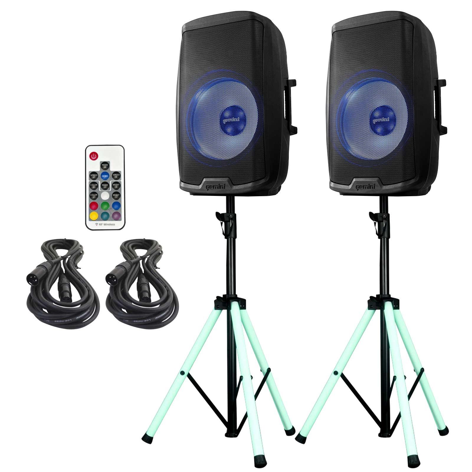 2) Gemini AS-2115BT-LT Speakers with LED Stands | IDJNOW