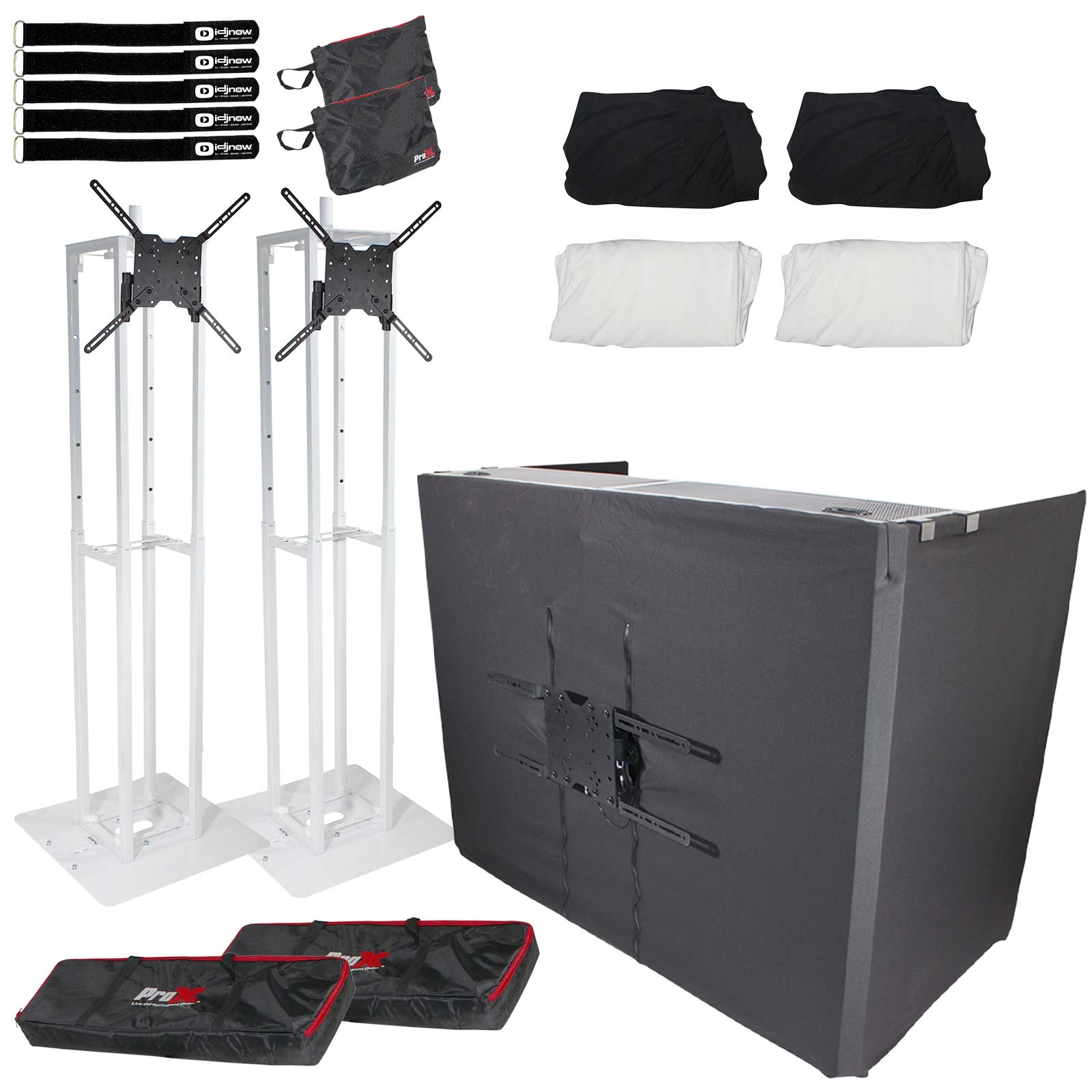 2x ProX Flex Totem TV White Totems with DJ Station | IDJNOW