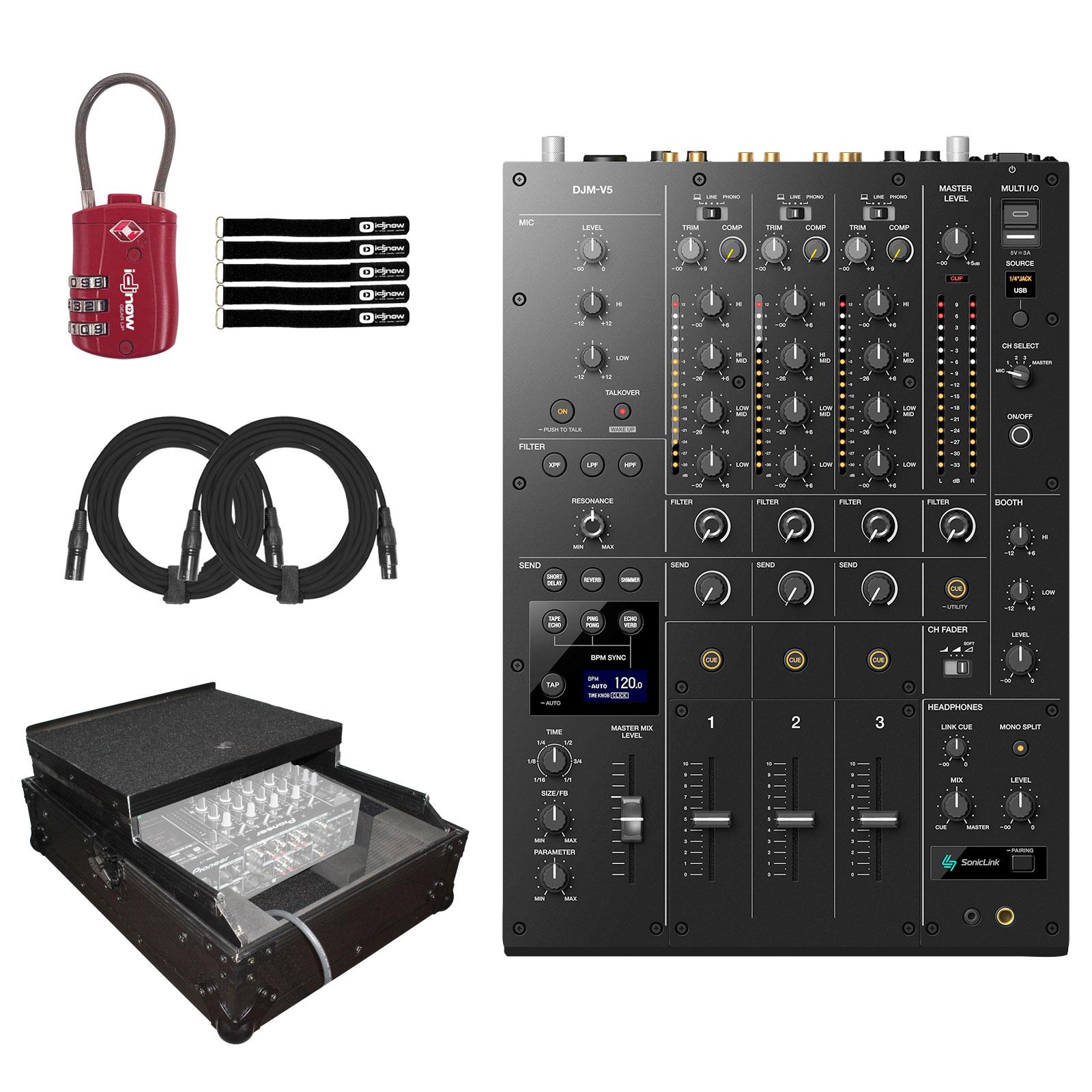 AlphaTheta DJM-V5 3-Channel Mixer with Black Case with Shelf