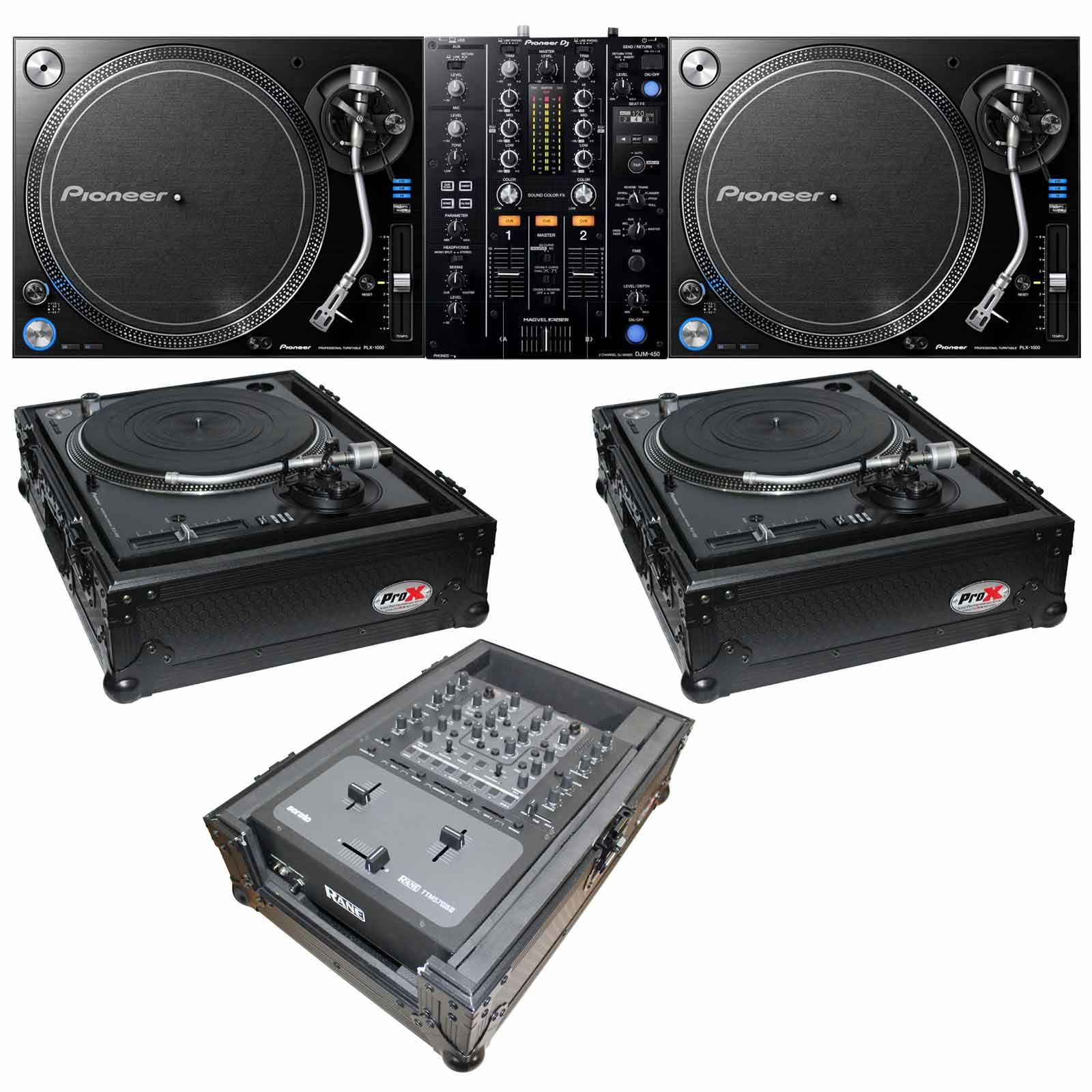 2) Pioneer PLX-1000 Direct Drive Turntables with DJM-450 2-Channel