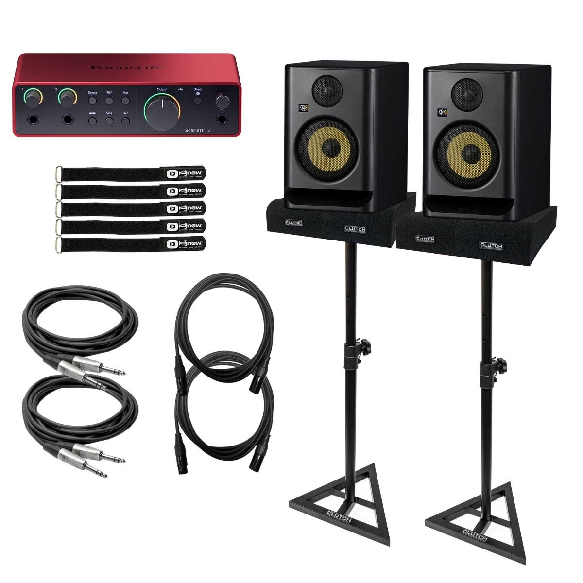 KRK RP5 G5 Monitors with Focusrite Scarlett 2i2 & Stands