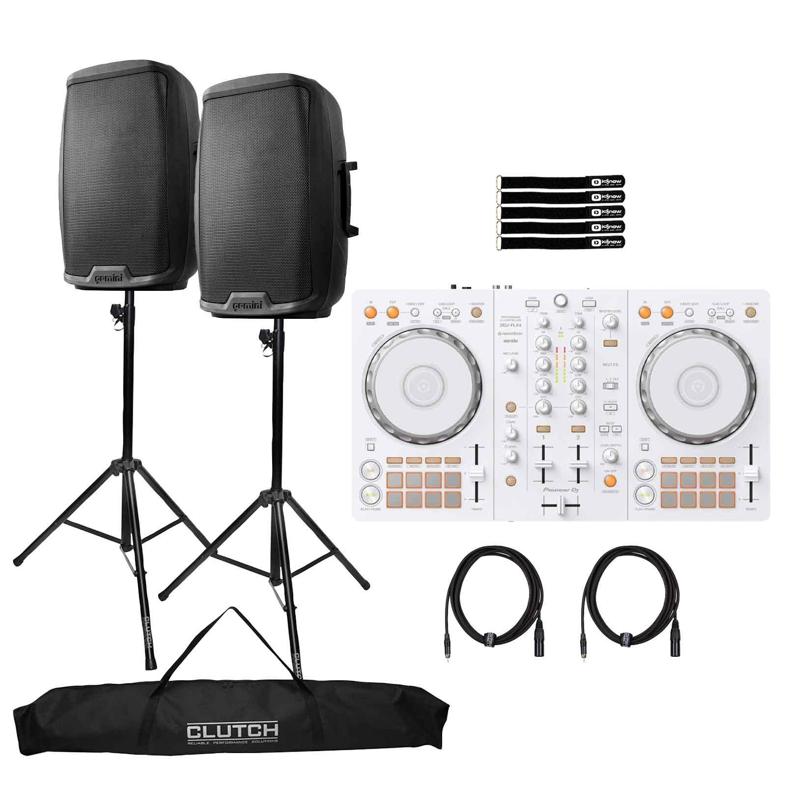 Pioneer DJ DDJ-FLX4-W Controller with (2) AS-2115BT Speakers