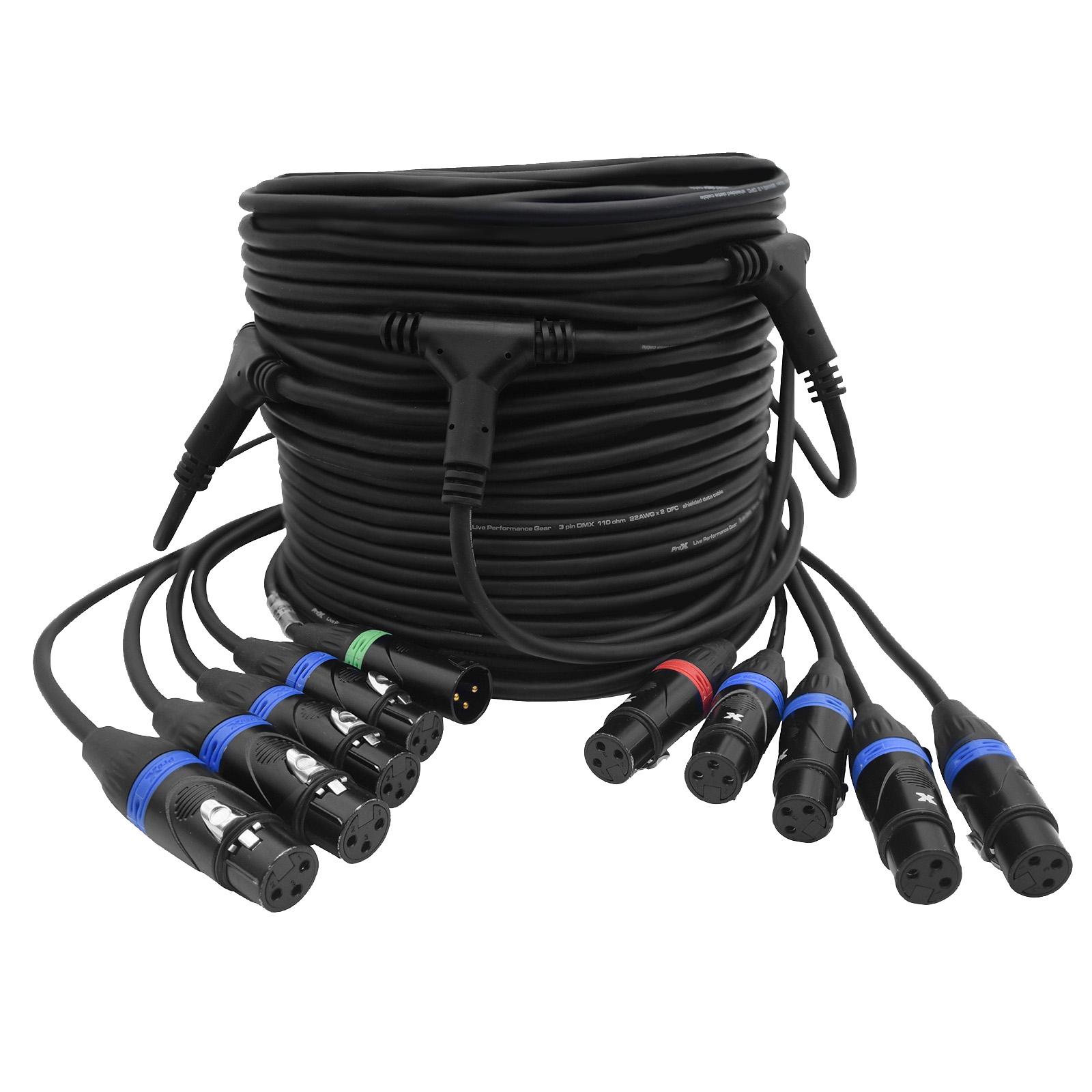 ぽ3BX ProX XC-DMX9X43FT TRAIL 43' 3-Pin DMX Cable with 9 Breakouts