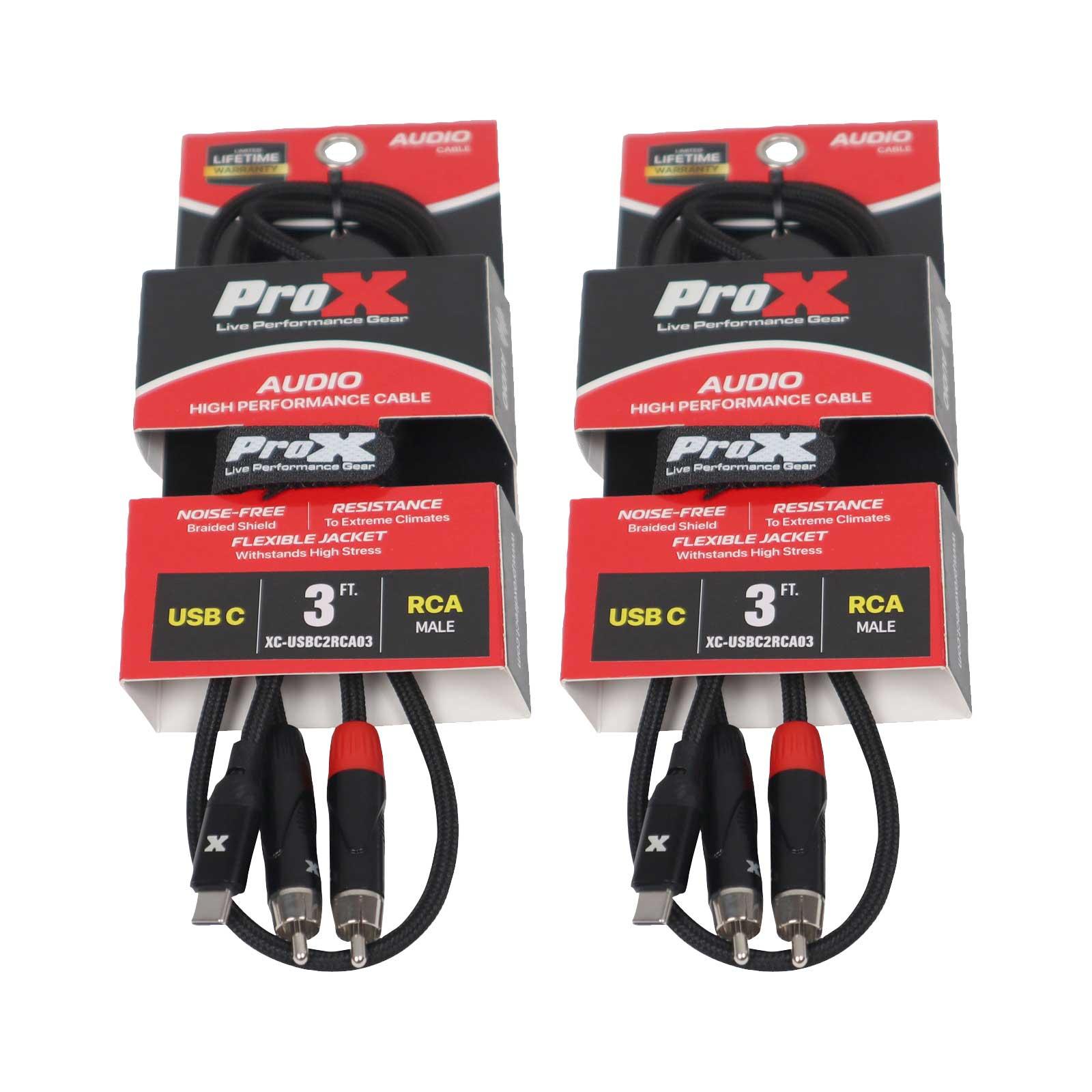 ProX XC-USBC2RCA03 3 FT USB-C to Dual RCA Audio Cable 2-Pack