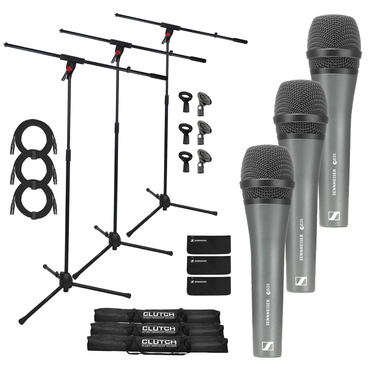 Sennheiser 3-PACK e 835 Microphone Set with Stands Package