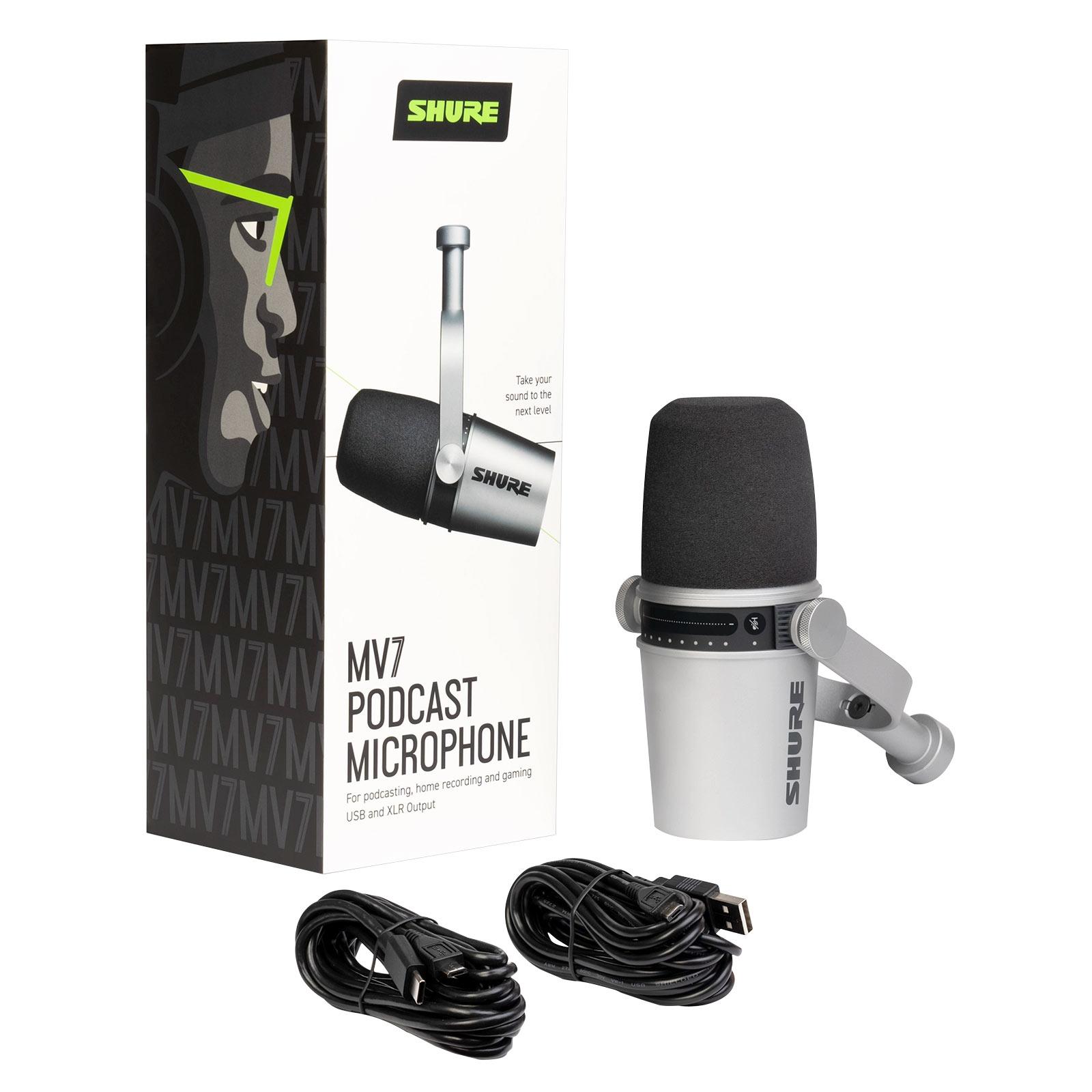 【使用期間1週間】SHURE MV7 PODCAST MICROPHONE Shure MV7 Podcast Microphone in Silver | IDJNOW