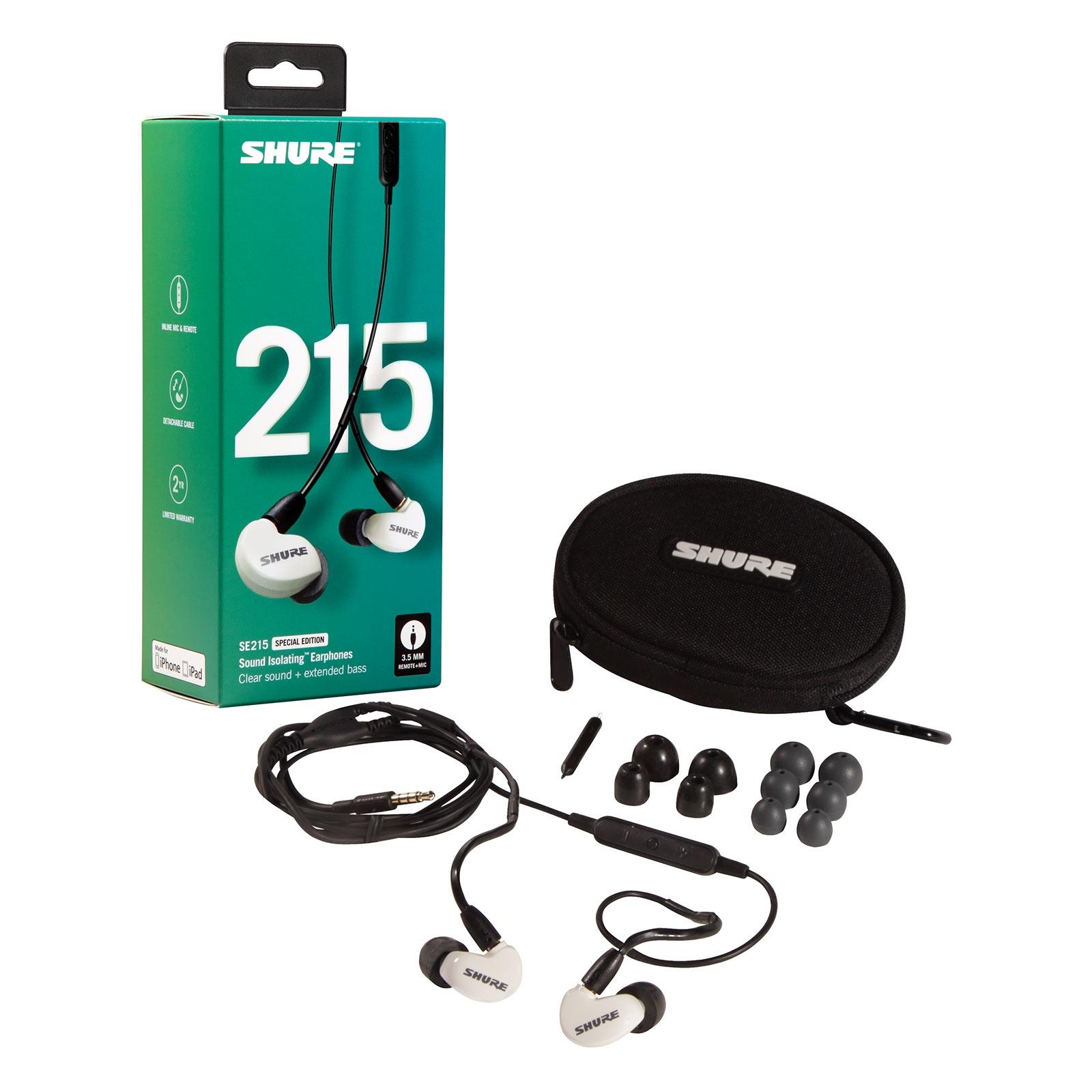Shure SE215SPE-W-UNI White SE215 Earphones with Mic | IDJNOW