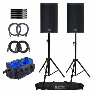 FBT X-LITE 112A 2-Way Powered Active 12" Bluetooth Speakers with Heavy Duty Tripod Speaker Stands Duo Package