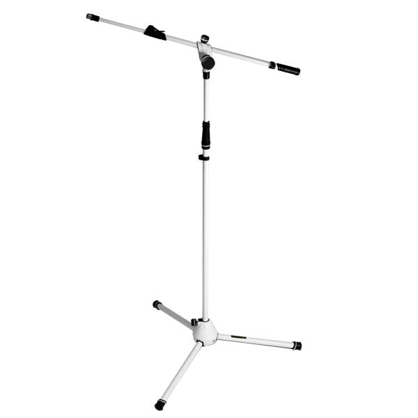 Gravity GMS4322W Microphone Stand with Folding Tripod Base and 2-Point Adjustment Telescoping Boom in White 