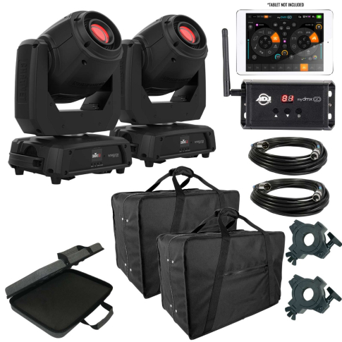 2 Chauvet Intimidator Spot 360X Black DJ Moving Head Light w Soft Case + myDMX Go