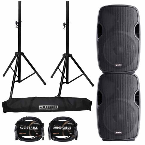 (2) Gemini AS-1500P 15" Active Speakers Packaged with Speaker Stands