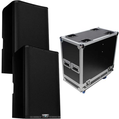 (2) QSC K12.2 K2 Series Two-Way 12" 2000W Powered Loudspeakers with Dual QSC K12 Speaker ATA Flight Case Package