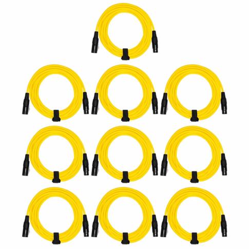(10) Clutch 10' Yellow Sure-Fit XLR Microphone / Speaker Cables