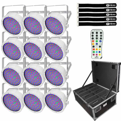 (12) Chauvet DJ EZpar 64 RGBA Powered LED White Uplights with Case