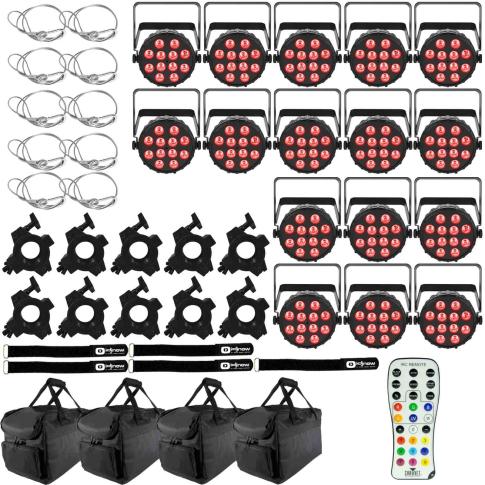 (16) Chauvet DJ SlimPAR T12 BT Wash Lights with Remote & Bags Package