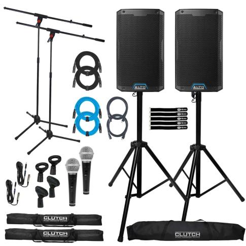 (2) Alto Professional TS408XUS 8" Powered Speakers with Stands & Mics