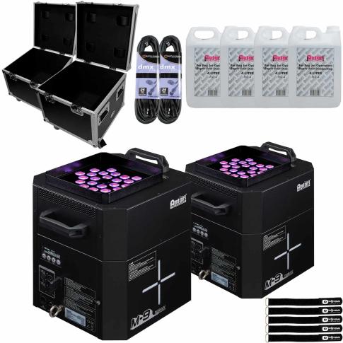 (2) Antari M-9 RGBAW LED Multi-Position Foggers with Fog Fluid & Cases