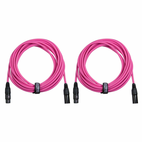 (2) Clutch 10' Pink Sure-Fit XLR Microphone / Speaker Cables