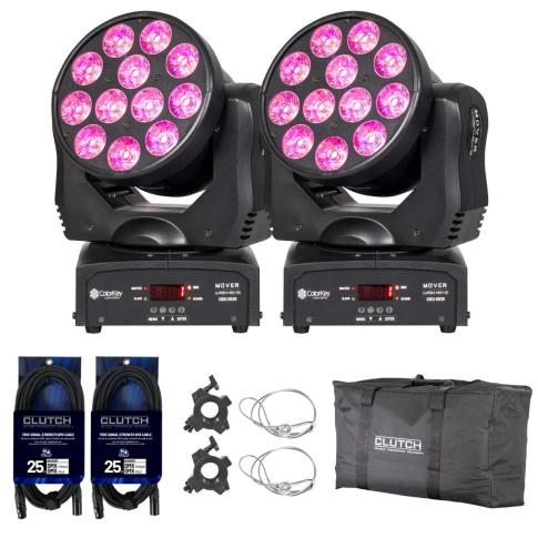 (2) ColorKey CKU-5039 Mover Wash HEX 12 Moving Heads with Carrying Bag