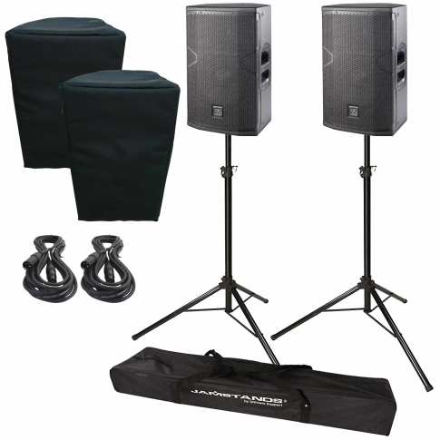 (2) DAS Vantec 12A Active 12" Bi-Amped High-Output 2-Way Speakers with Stands and Covers Package