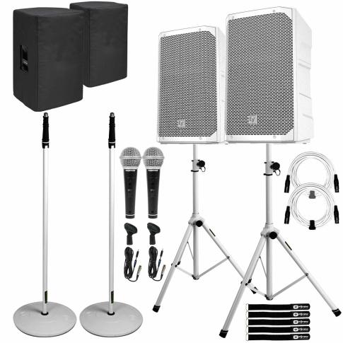 (2) Electro-Voice ELX200-10P-W 10" White Speakers with Stands & Covers