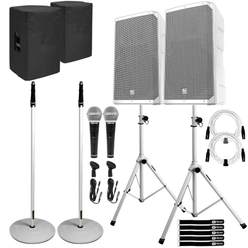 (2) Electro-Voice ELX200-15P-W 15" White Speakers with Stands & Covers