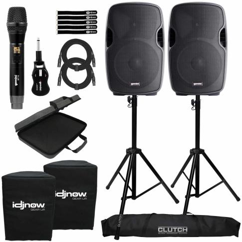 (2) Gemini AS-1500BLU 15" Bluetooth Player Speakers with GMU-M100 Mic
