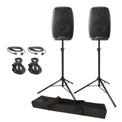 (2) Gemini AS-2115BT 15" Active DJ PA Speakers + Stands + Covers + Cables