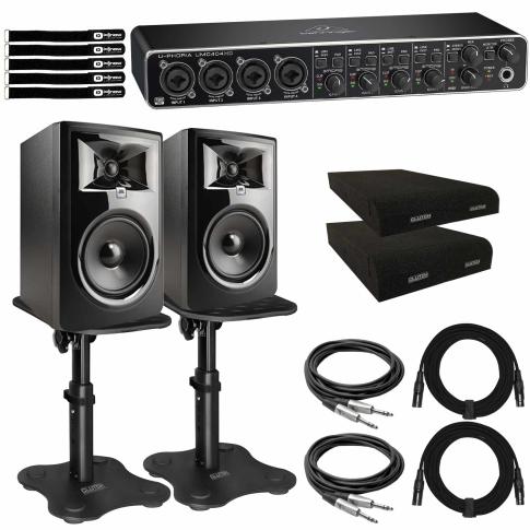 (2) JBL 306P MkII 6" Monitors with Behringer Interface & Desk Stands