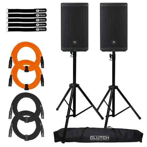 (2) JBL Professional EON712 12" Bluetooth PA Speakers with Stands