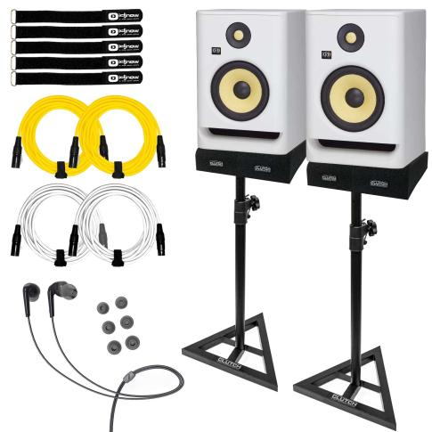 (2) KRK RP7 ROKIT G4 White Noise Monitors with Earphones & Stands
