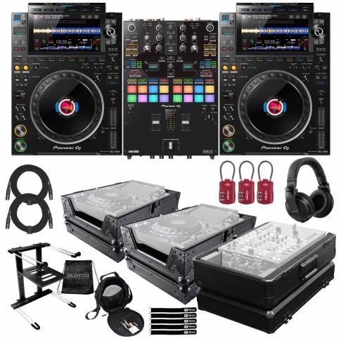 (2) Pioneer DJ CDJ-3000 Multi Players with DJM-S7 Mixer & Black Cases