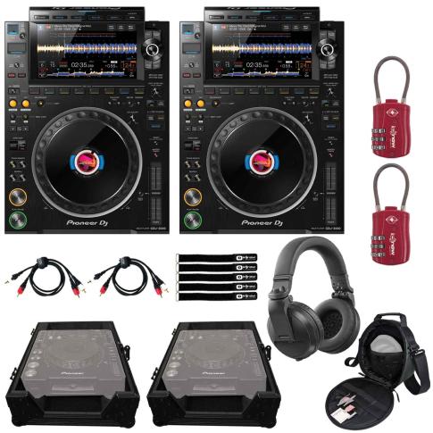 (2) Pioneer DJ CDJ-3000 Pro-DJ Players with Black Cases & Headphones