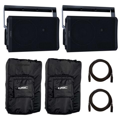 (2) QSC CP12 CP Series 1000 Watt Compact 12" Powered Loudspeakers with Yoke Mounts & Covers Package