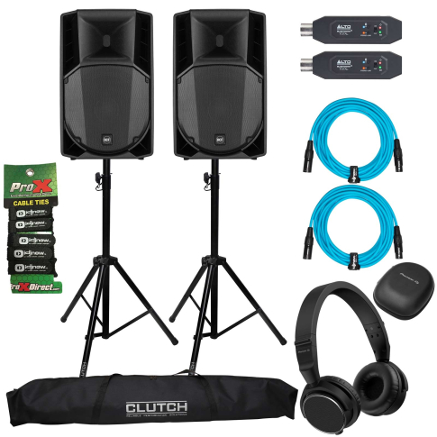 (2) RCF ART 715-A MK4 15" Speakers with  Black Headphones & Receivers