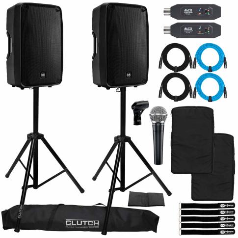 (2) RCF HDM 45-A 15" Powered Speakers with Shure Vocal Microphone