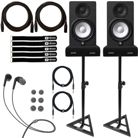 (2) Yamaha HS5 5" Powered Monitors with Mee Black In-Ear Headphones
