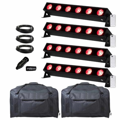 (4) ADJ UBL6H 22.50" Linear Wash Lights with Cables and Carry Cases