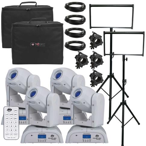 (4) American DJ Pocket Pro Pearl LED Moving Heads with Lighting Stands