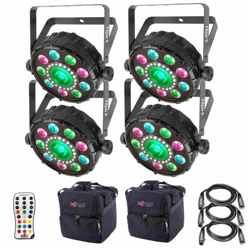 (4) Chauvet DJ FXpar 9 Compact Multi Effect Par Lights with Remote