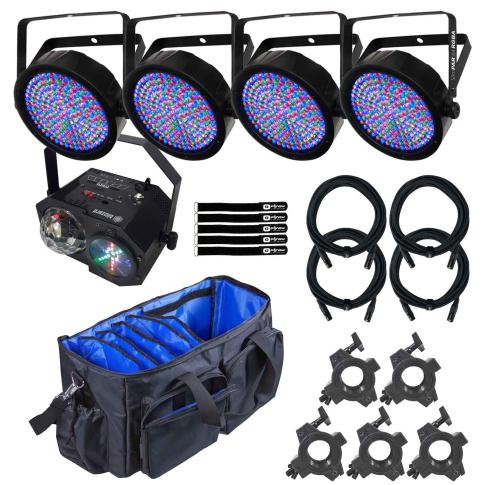 (4) Chauvet DJ SlimPAR 64 RGBA Uplights with Minisystem Effect Laser